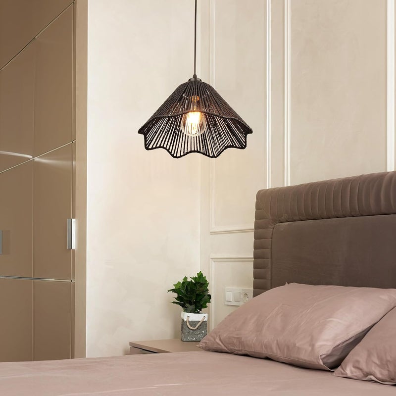 tebio Rattan Plug in Pendant Light Set of 2 (Bulbs Included), 12"x6" Boho Hanging Lights with 13FT Black Hemp Plug-in Cord, On/Off Switch for Living Room, Bedroom, Kitchen - Image 3
